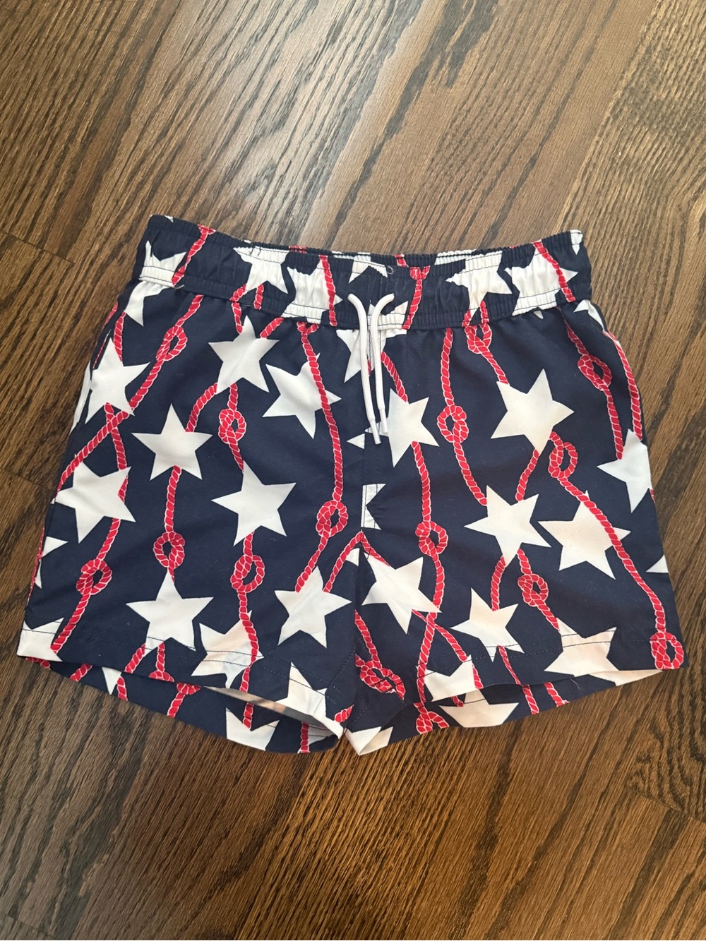 Janie and Jack Navy Stars & Red Rope Print Swim Trunks